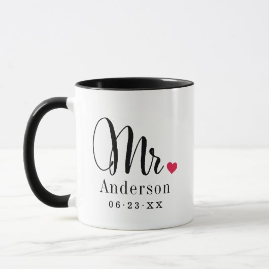 Elegant Script Heart Custom Wedding Monogram Mok (Links)
