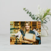 Elegant Script Heart Photo Afstuderen Hartelijk da Folie Feestdagen Briefkaart (Staand Voorkant)