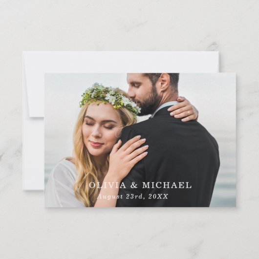 Élégant Script Heart Photo Mariage Carte de remerc (Dos)