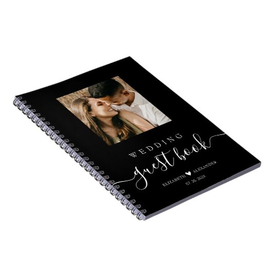 Elegant Script Heart Photo Weddenschap Notitieboek (Rechterzijde)