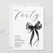 Elegant Script Hello Forty Bow 40th Birthday Party Kaart (Voorkant)