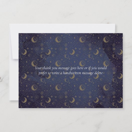 Elegant script hemelse mystieke sterren en manen bedankkaart (Achterkant)