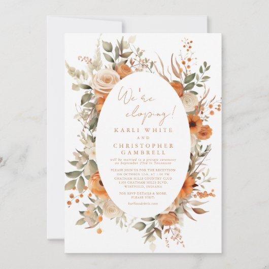 Elegant script Herfst Bloemen Elopement Receptie Kaart (Voorkant)