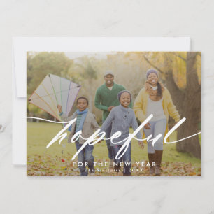 Elegant Script Hopeful Overlay New Year Photo Feestdagenkaart
