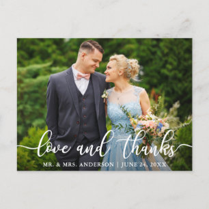 Elegant Script Huwelijk Liefde en Dank Bruid Bruid Briefkaart