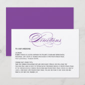 Elegant Script Huwelijksrichtingen - Paars Informatiekaartje (Voorkant / Achterkant)