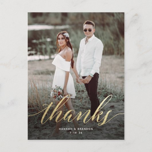 Elegant Script in Gold Wedding Bedankt Post Kaart (Voorkant)