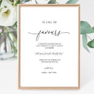 Elegant script, in plaats van gunsten teken poster