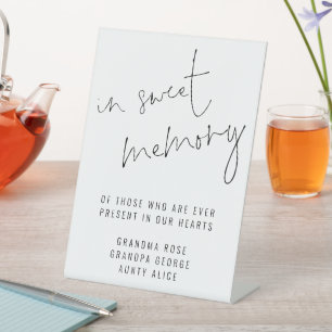 Elegant script in weet Memory Wedding Reclamebord Met Voetstuk