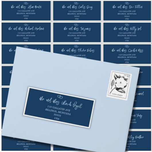 Élégant Script Indigo Mariage Étiquette de adresse