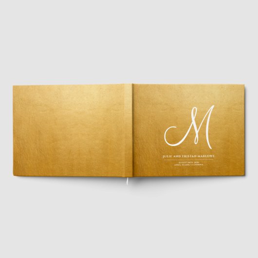 Elegant Script Initiaal Bruiloft Monogram Goud Gastenboek (Volledig)