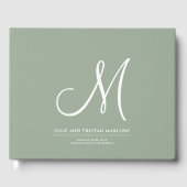 Elegant Script Initiaal Bruiloft Monogram Sage Gro Gastenboek (Voorkant)