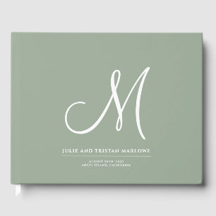 Elegant Script Initiaal Bruiloft Monogram Sage Gro Gastenboek