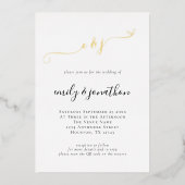 Elegant Script Initiaal QR Code Weddenschap Real Folie Uitnodiging (Voorkant)