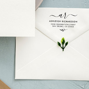 Elegant Script-Initialen   Botanisch retouradres Rubberstempel
