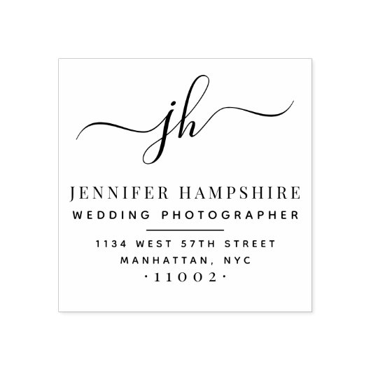 Elegant Script Initialen Business Return Adres Rubberstempel (Afrduk)