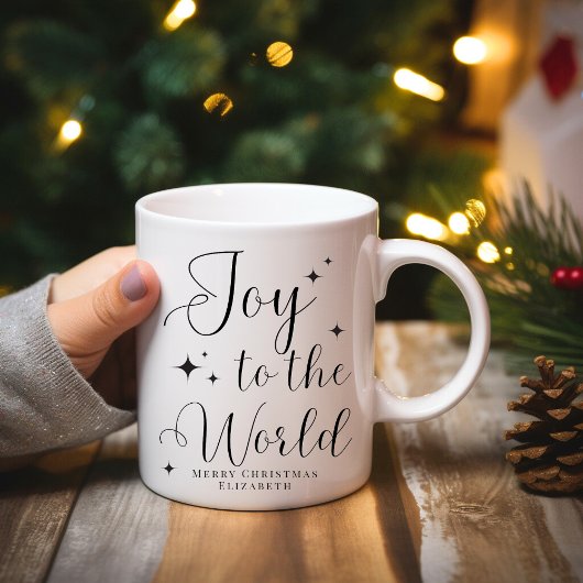 Elegant script Joy to the World Vrolijk kerstfeest Mok