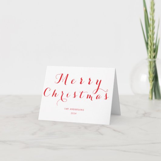 Élégant Script Joyeux Noël Rouge Carte de vacances (Devant)