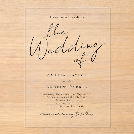 Elegant script kalligrafie eenvoudige formele brui acryl uitnodigingen