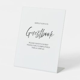 Elegant Script Kalligrafie Gastenboek Wit Bruiloft Reclamebord Met Voetstuk