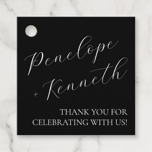 Elegant Script Kalligrafie Huwelijk Custom Black Bedankjes Labels (Voorkant)