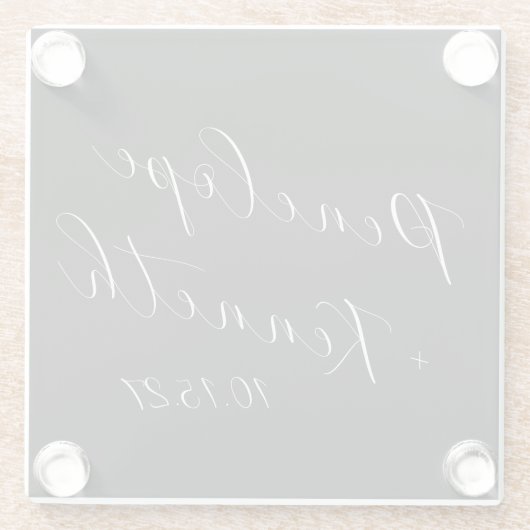 Elegant Script Kalligrafie Huwelijk Custom Black Glazen Onderzetter (Achterkant)