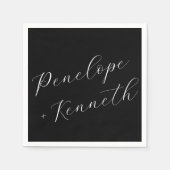 Elegant Script Kalligrafie Huwelijk Custom Black Servet (Voorkant)
