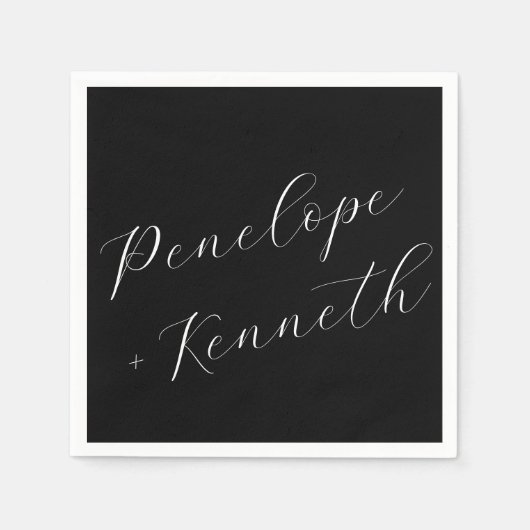 Elegant Script Kalligrafie Huwelijk Custom Black Servet (Voorkant)