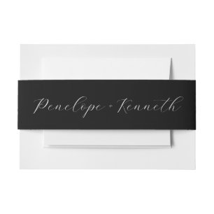 Elegant Script Kalligrafie Huwelijk Custom Black Uitnodigingen Wikkel