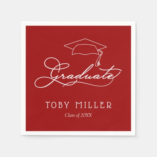 Elegant Script Kardinaal Rood Afstuderen Servet (Voorkant)