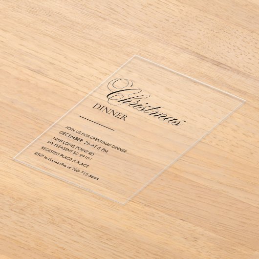 Elegant Script Kerst Diner Acryl Uitnodigingen (Laagn)