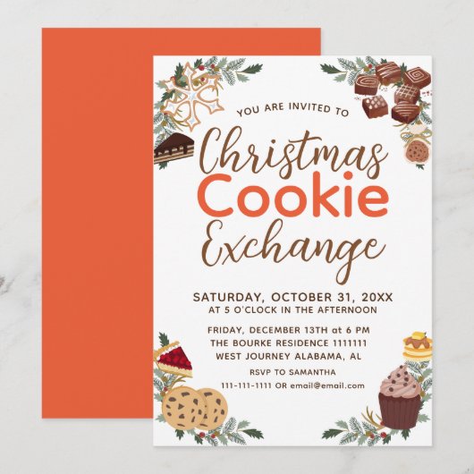 Elegant Script Kerst Koekjes Uitwisselingsfeest Kaart (Voorkant / Achterkant)