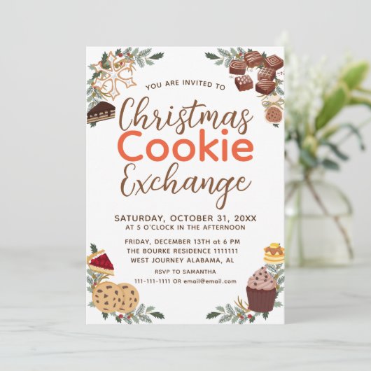 Elegant Script Kerst Koekjes Uitwisselingsfeest Kaart (Staand voorkant)