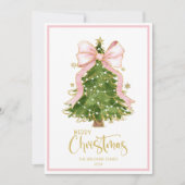 Elegant script kerstboom roze boog feestdagenkaart (Voorkant)