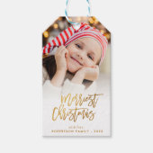 Elegant script Kerstmis foto vakantie Cadeaulabel (Voorkant)