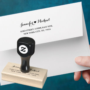 Elegant Script Koppel Hart Bruiloft Retouradres Rubberstempel