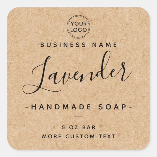 Elegant script Kraft look vierkante productetikett Vierkante Sticker (Voorkant)