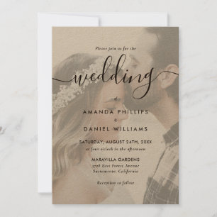 Elegant Script Kraft Paper Photo Wedding Kaart