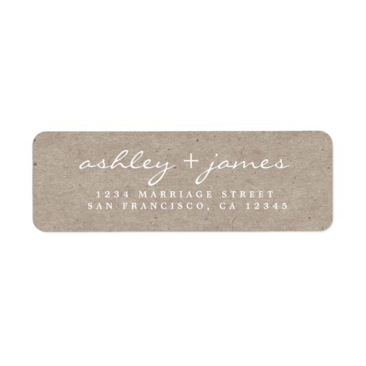 Elegant Script Kraft Paper Wedding Return Address Etiket (Voorkant)
