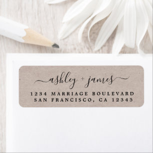 Elegant Script Kraft Paper Wedding Return Address Etiket