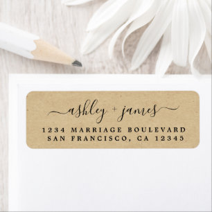 Elegant Script Kraft Paper Wedding Return Address Etiket