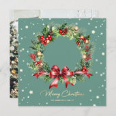 Elegant Script Krans Groene Foto Vrolijk Kerstfees Feestdagenkaart (Voorkant / Achterkant)