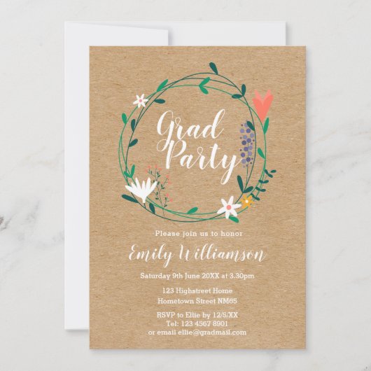 Elegant Script Landelijke Bloemen Afstudeerfeest Kaart (Voorkant)