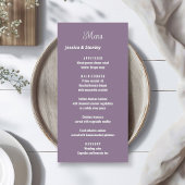 Élégant script lavande menu réception mariage