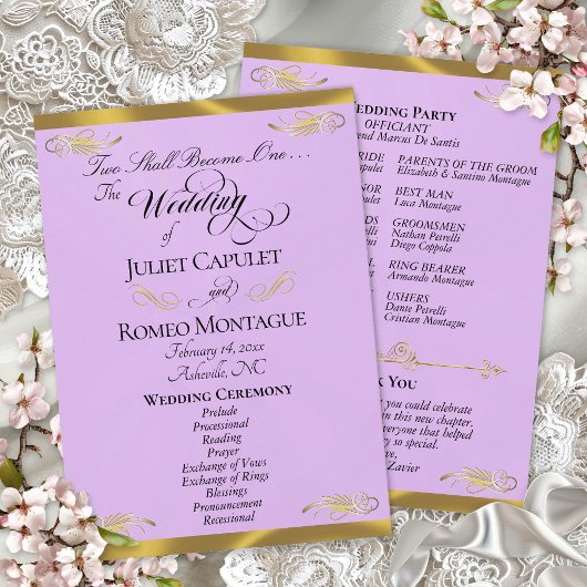 Elegant Script - Lavendel/Goud Huwelijk Programma