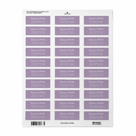 Élégant Script Lavender Retourner les étiquettes d (Feuille entière)