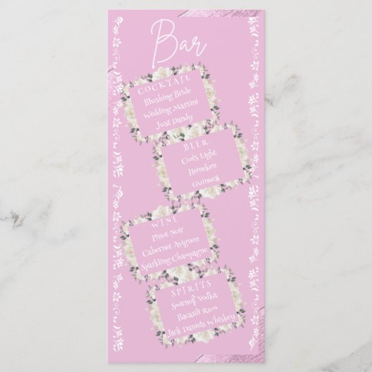 Élégant Script Le Bar Mariage Boissons Carte Menu (Devant)