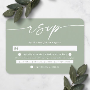Elegant Script Leaf Green Wedding Meal Choice RSVP Kaartje