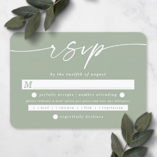 Elegant Script Leaf Green Wedding Meal Choice RSVP Kaartje