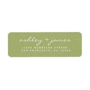 Elegant Script Leaf Green Wedding Return Address Etiket